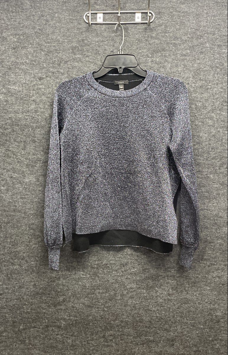 J.Crew Women's Silver Black Metallic Shimmer Crewneck Sweater Sz XXS