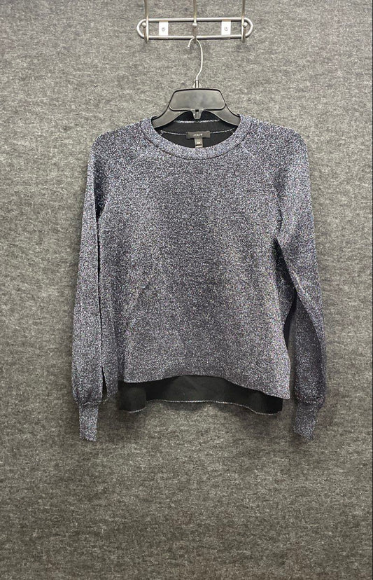 J.Crew Women's Silver Black Metallic Shimmer Crewneck Sweater Sz XXS