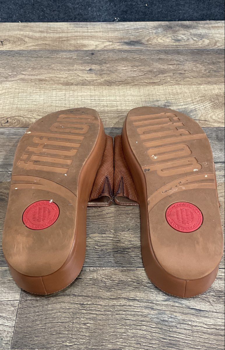 Fitflop Brown Leather Microwobbleboard Slide Sandals Women's Size 11