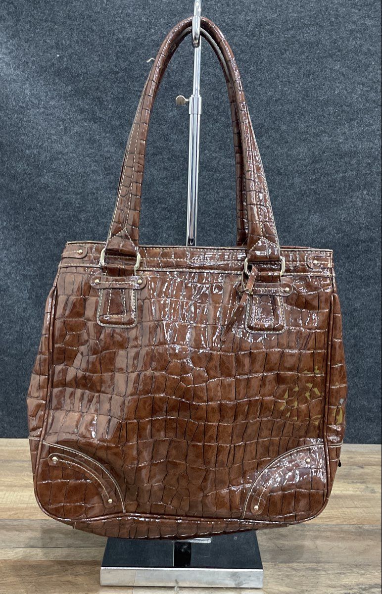 Liz Claiborne Brown Croc Embossed Faux Leather Tote Shoulder Bag