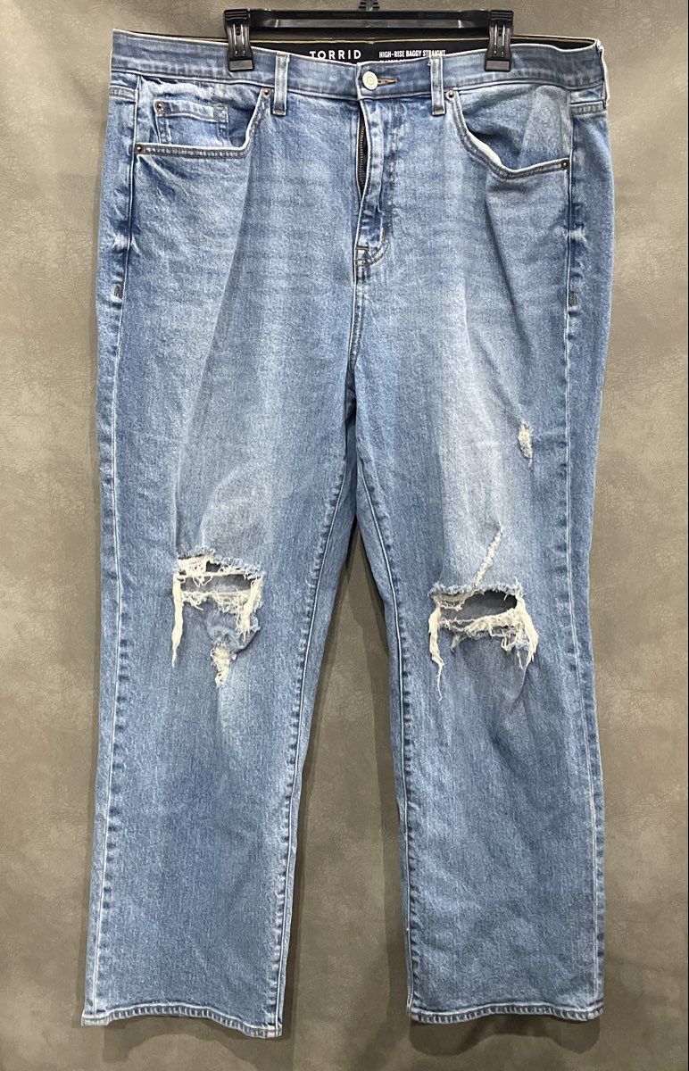 Torrid Women's High Rise Baggy Straight Blue Distressed Jeans Sz 18R