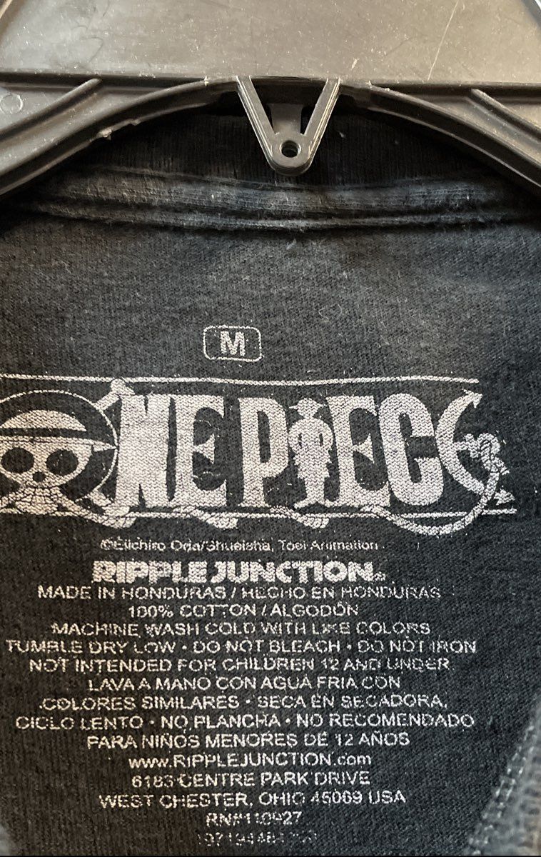Ripple Junction Men's One Piece Luffy Anime Graphic T-Shirt Black Size M