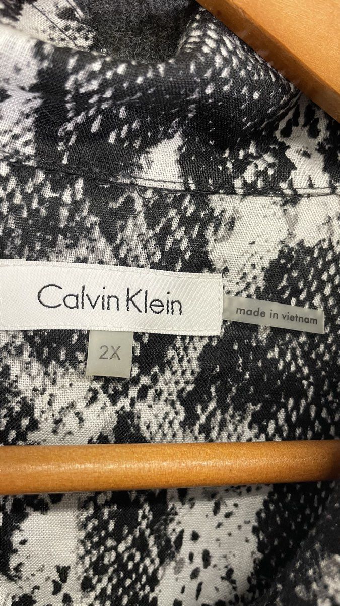 Calvin Klein Women's Black White Snake Print Linen Utility Shirt Jacket Sz 2XL