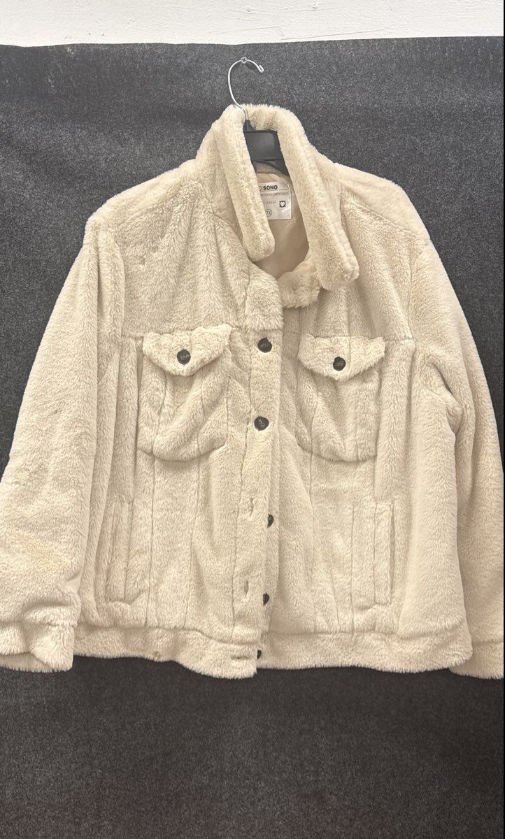Ci Sono Women's Cream Sherpa Teddy Button-Up Jacket Sz 3X