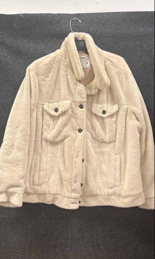 Ci Sono Women's Cream Sherpa Teddy Button-Up Jacket Sz 3X