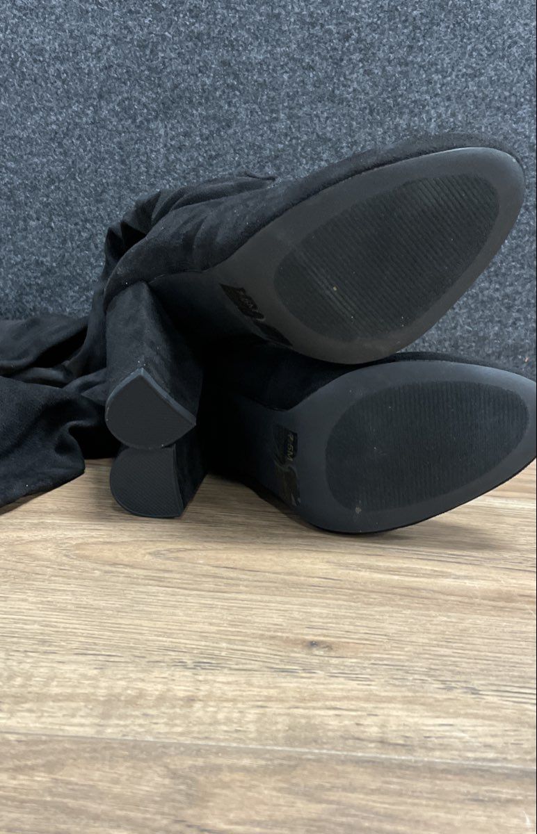 Fashion Nova Black Faux Suede Over The Knee Block Heel Boots Size 7.5