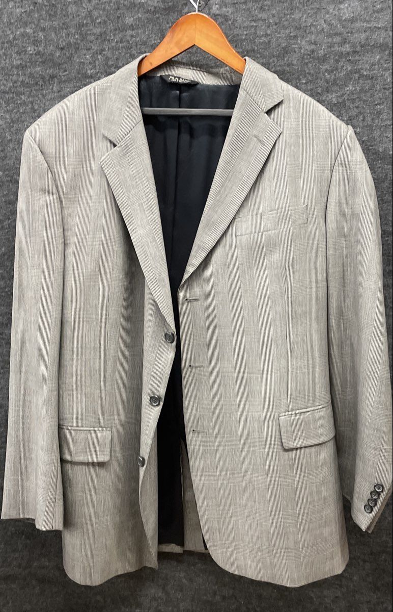 Jos A Bank Men's Grey Glen Check 100% Wool 3-Button Suit 46L Jacket 41L Pants