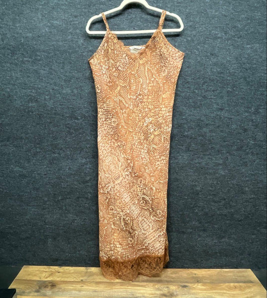 Soft Surroundings Women's Tan Snakeskin Print Lace Trim Maxi Slip Dress Size L