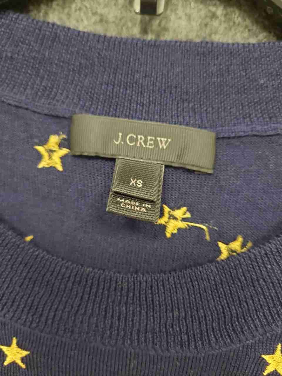 J. Crew Women's Navy Blue Star Embroidered Merino Wool Crewneck Sweater Sz XS