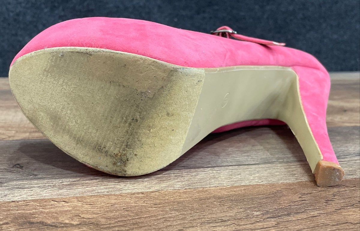 Pazzle Hot Pink Faux Suede Platform Mary Jane High Heel Pumps Women's Size 8