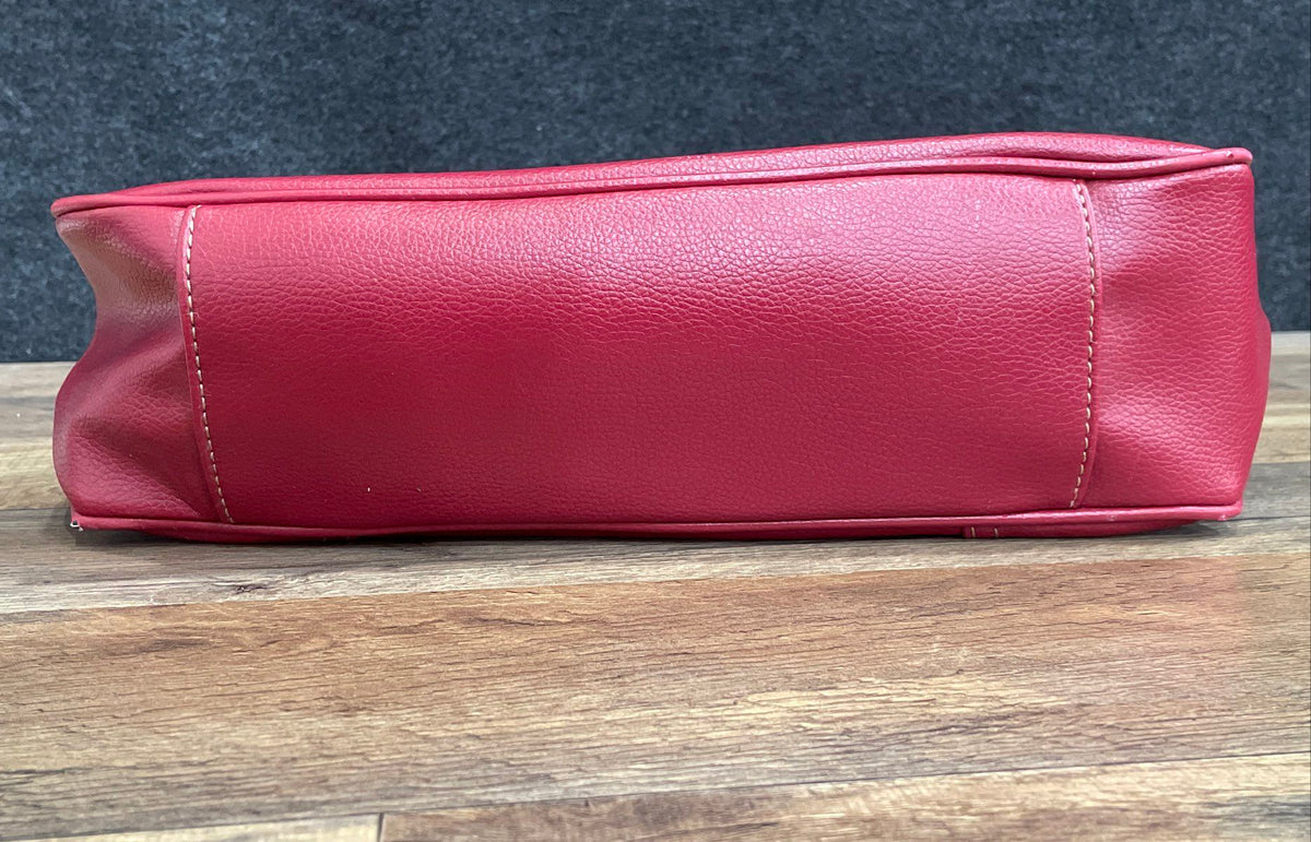 Croft & Barrow Red Leather Shoulder Bag Handbag Silver Hardware