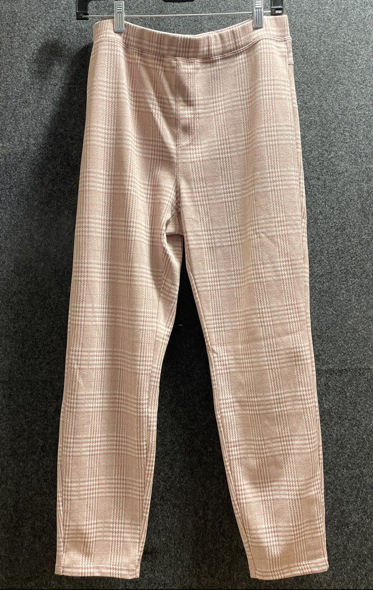 Halara Women's Pink White Plaid Pull On High Rise Pants Size L NWT