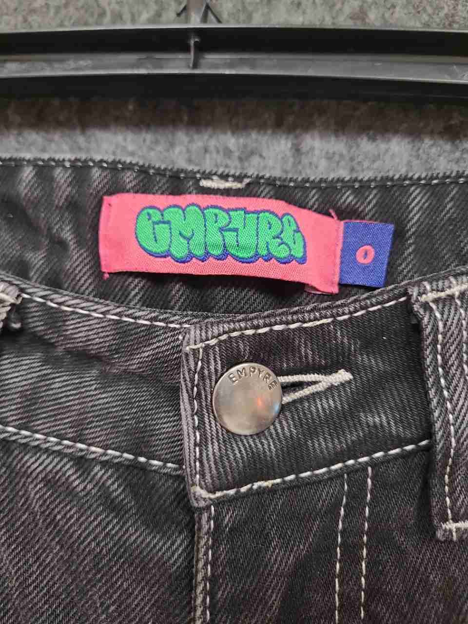 Empyre Women's Faded Black Wide Leg Skater Jeans Contrast Stitch Sz 0