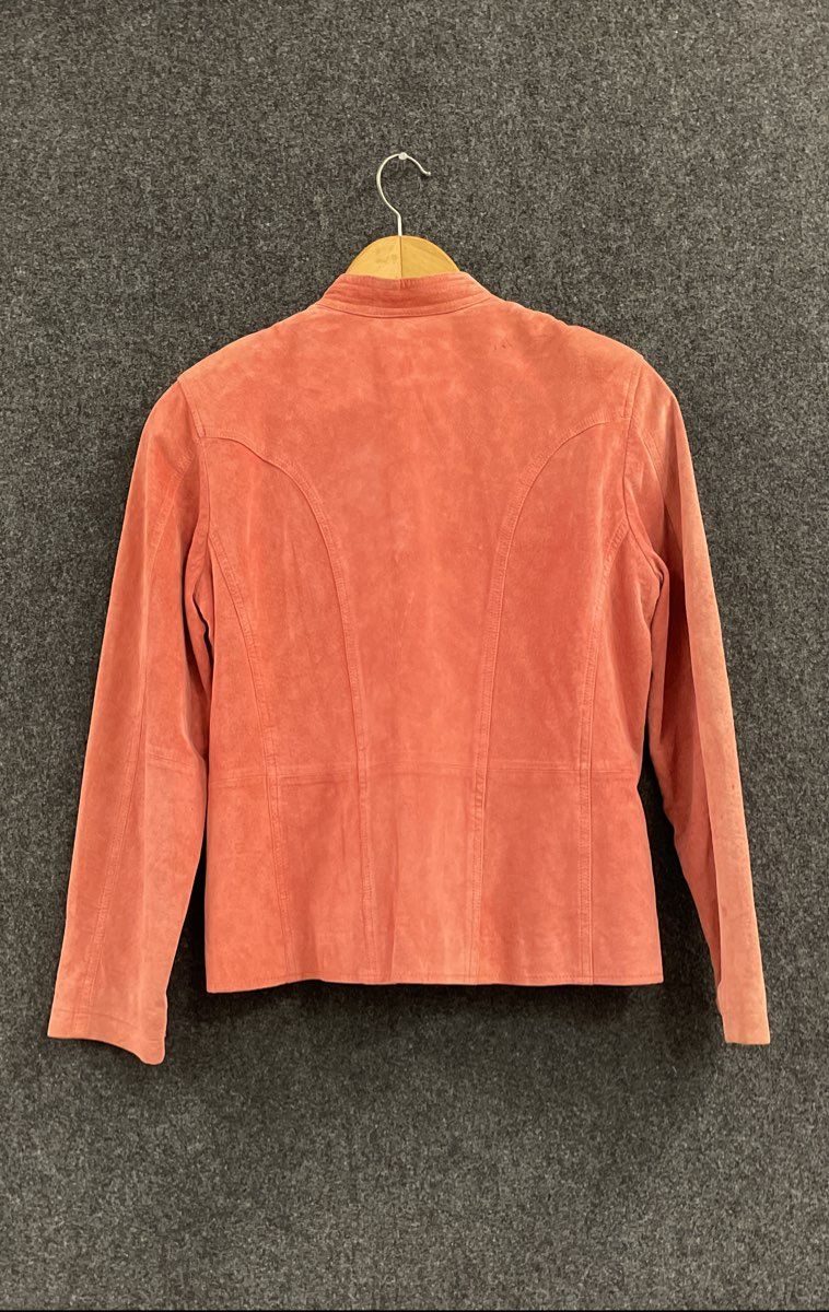 Statements Women's Coral Suede Leather Jacket Mandarin Collar Button Up Sz M