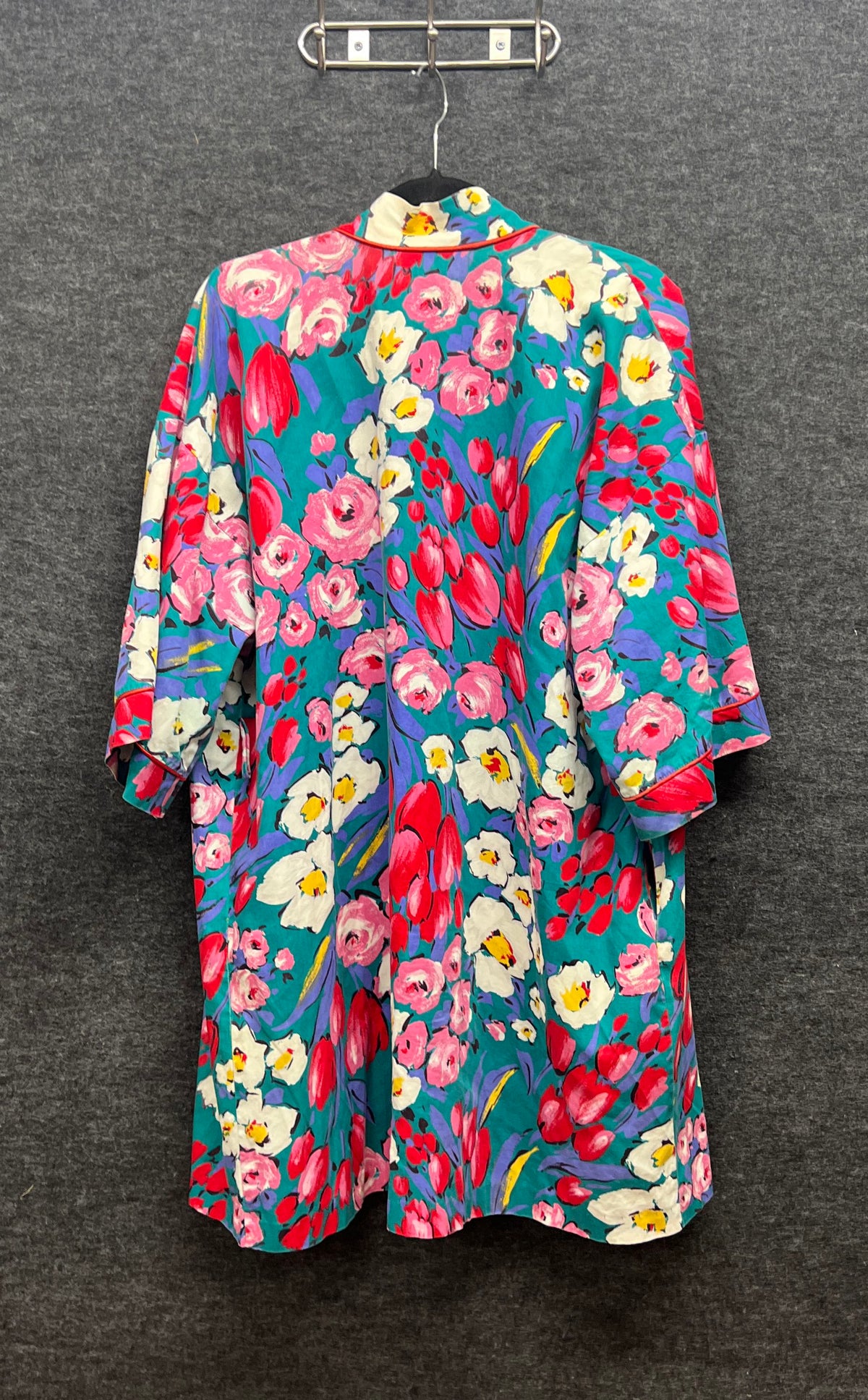 Vintage 90s Beth Michaels Women's Floral Open Front Robe Housecoat Teal Sz M