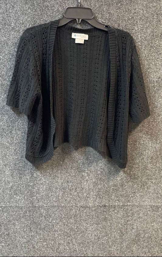 Earth Song Women's Black Pointelle Crochet Cardigan Vintage 90s Sz 2X