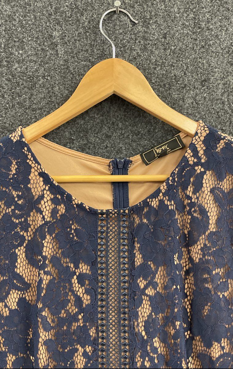 Missmay Women's Navy Blue Floral Lace Bell Sleeve Lattice Trim Dress NWT Sz 2XL
