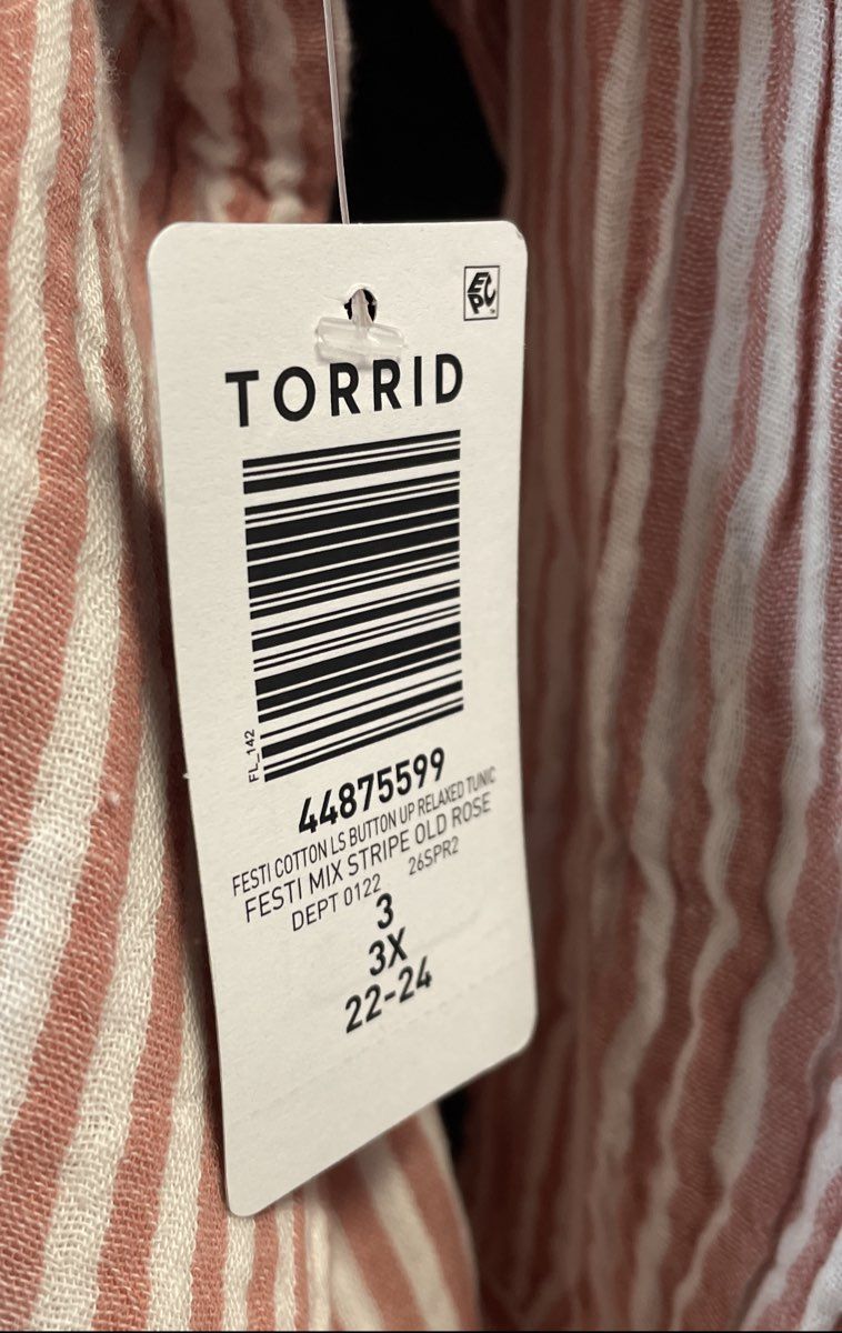 Torrid Festi Women's 3X Old Rose Stripe Cotton Relaxed Tunic Shirt NWT