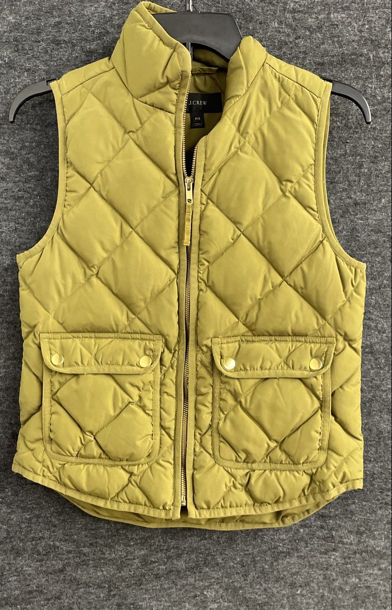 J.Crew Women's Olive Green Diamond Quilted Down Puffer Vest Sz PXS