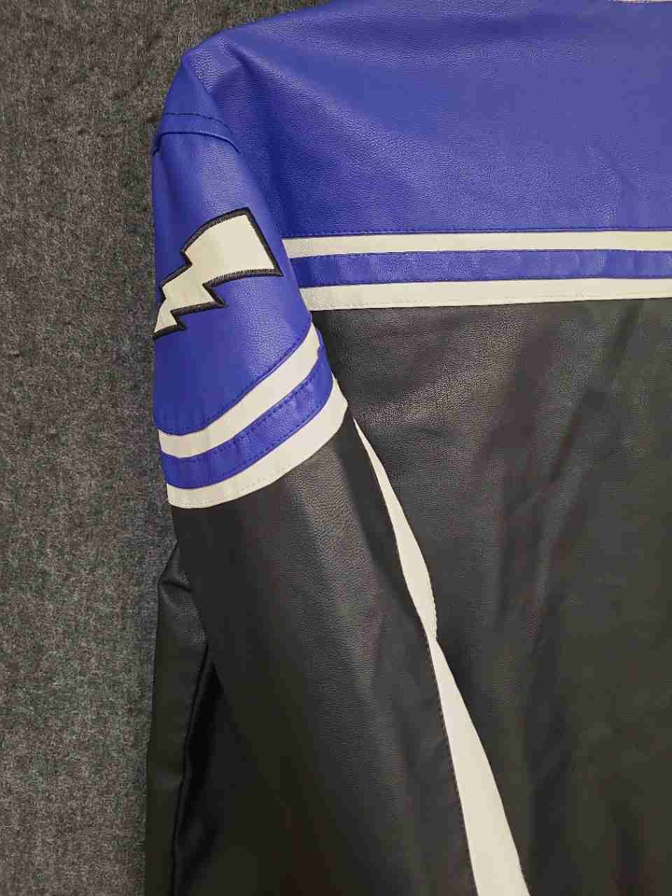 Chor Clothing Company Men's Faux Leather Racing Jacket Black Blue Road King Sz M