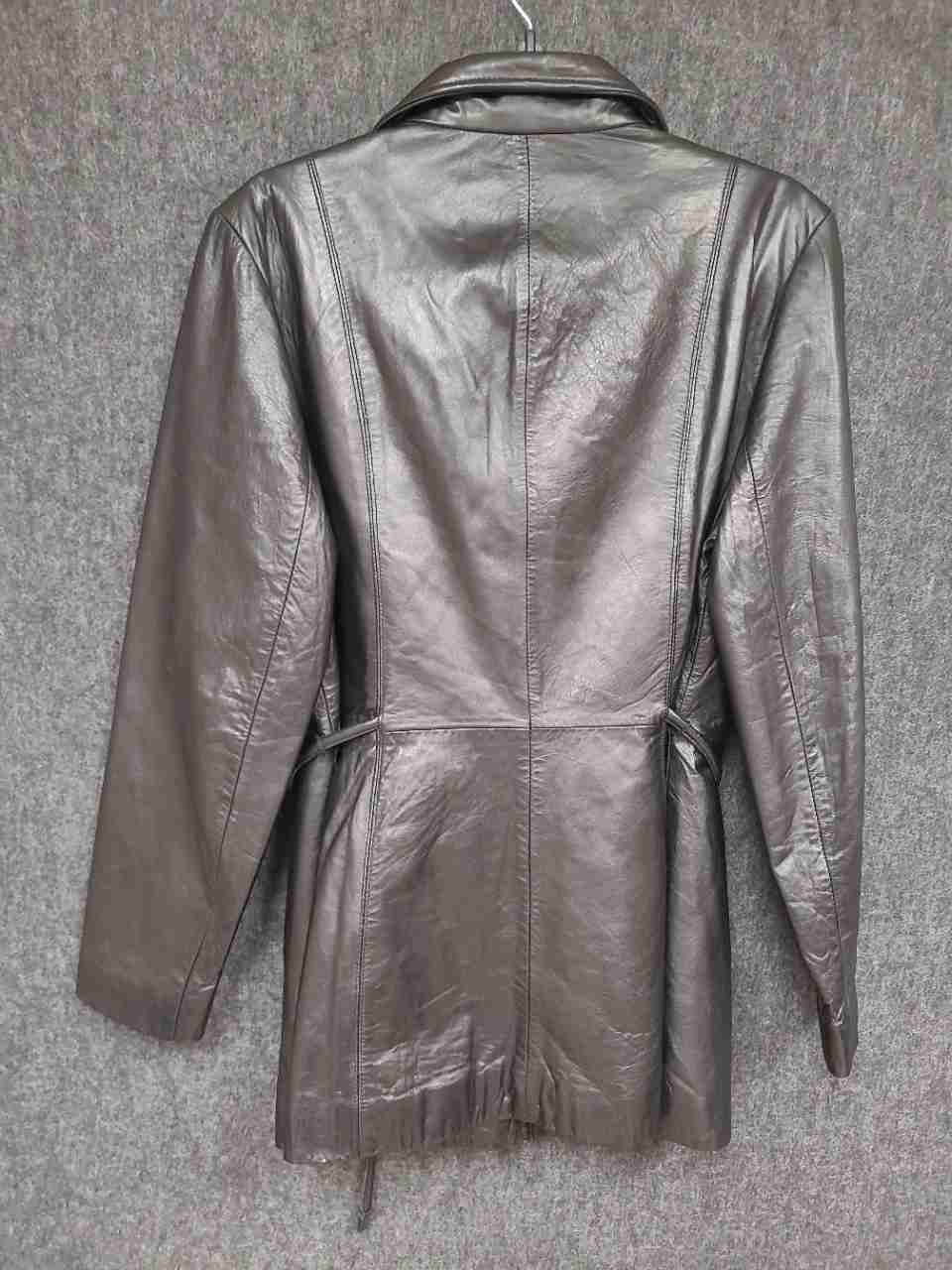JLC New York Women's Black Leather Full Zip Belted Trench Style Jacket Size L