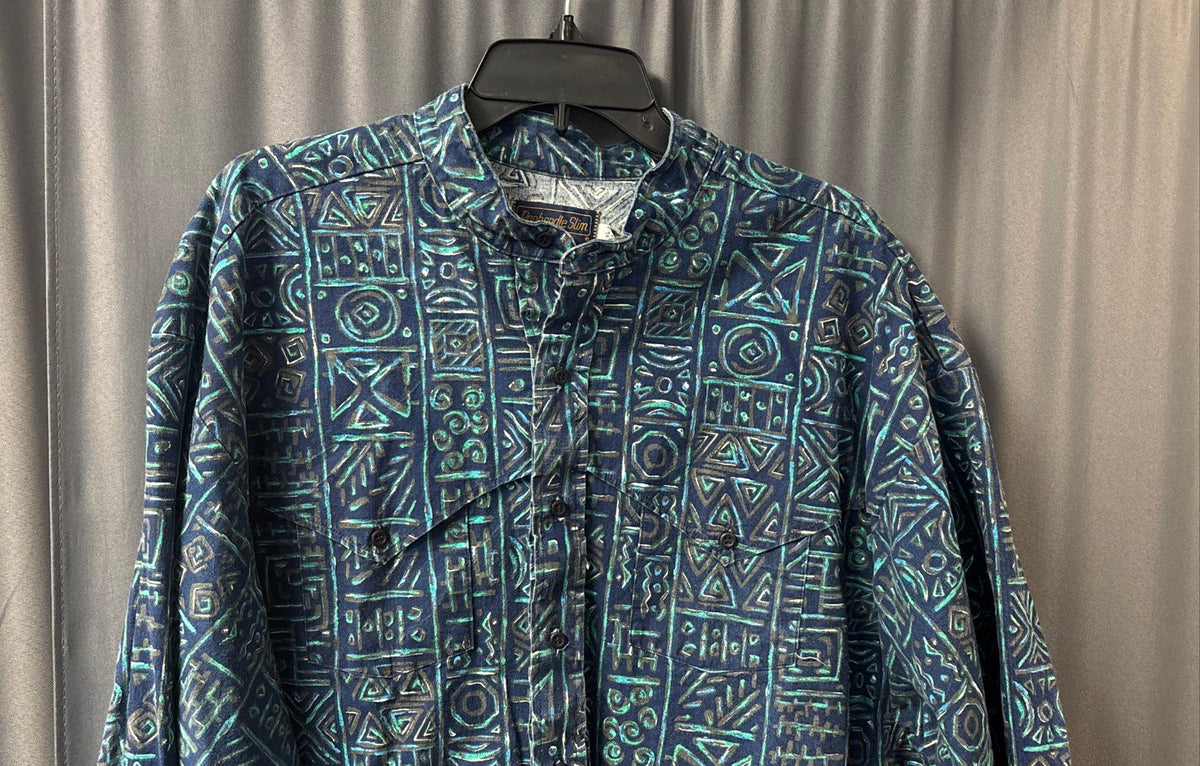 Vintage 90s Panhandle Slim Aztec Geometric Western Shirt USA Sz XXL