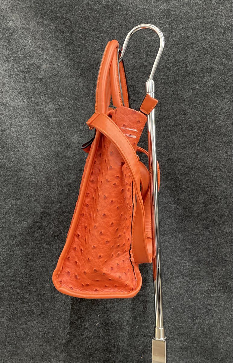 Orange Ostrich Embossed Medallion Tote Handbag Crossbody Shoulder Bag Large