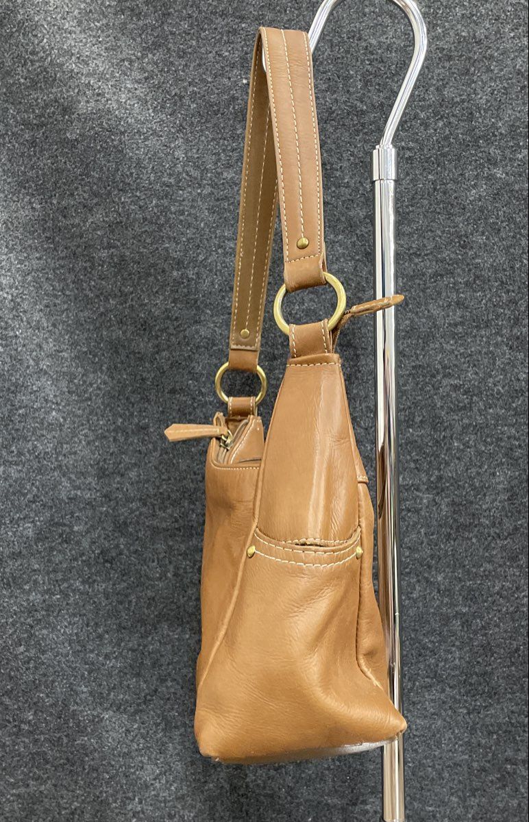 Croft & Barrow Brown Leather Hobo Shoulder Bag Brass Hardware Contrast Stitch