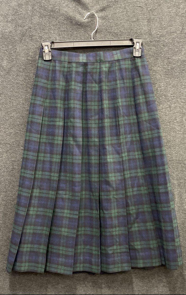 Vintage 90s LL Bean Women's Black Watch Tartan Plaid Pleated Wool Skirt Sz 14