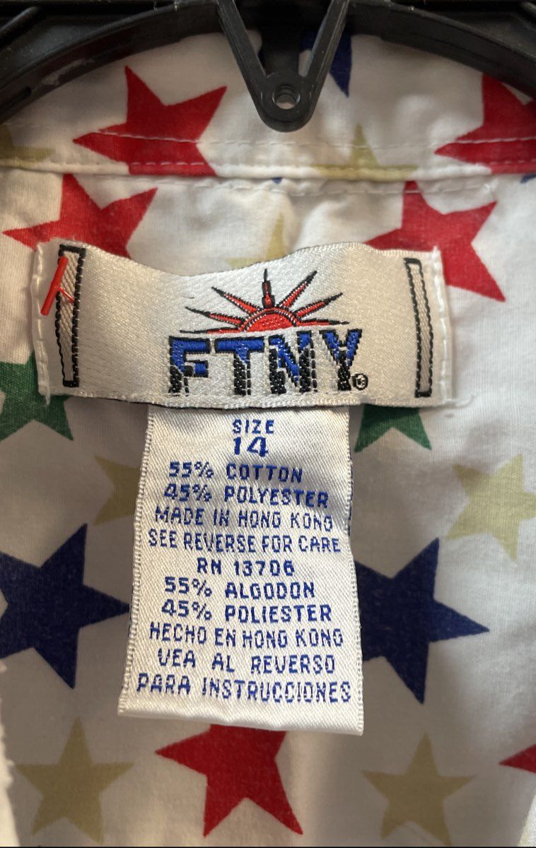 FTNY Women's Sleeveless Button Down Shirt White Multicolor Star Print Sz 14